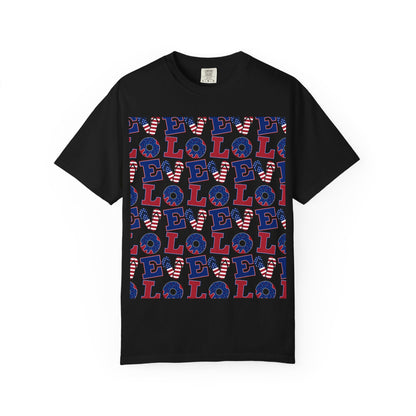Patriotic LOL Pattern T-Shirt | Red White Blue Text Tee