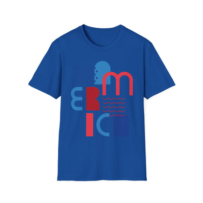 America typographic graphic T-Shirt | Red Blue USA stars waves
