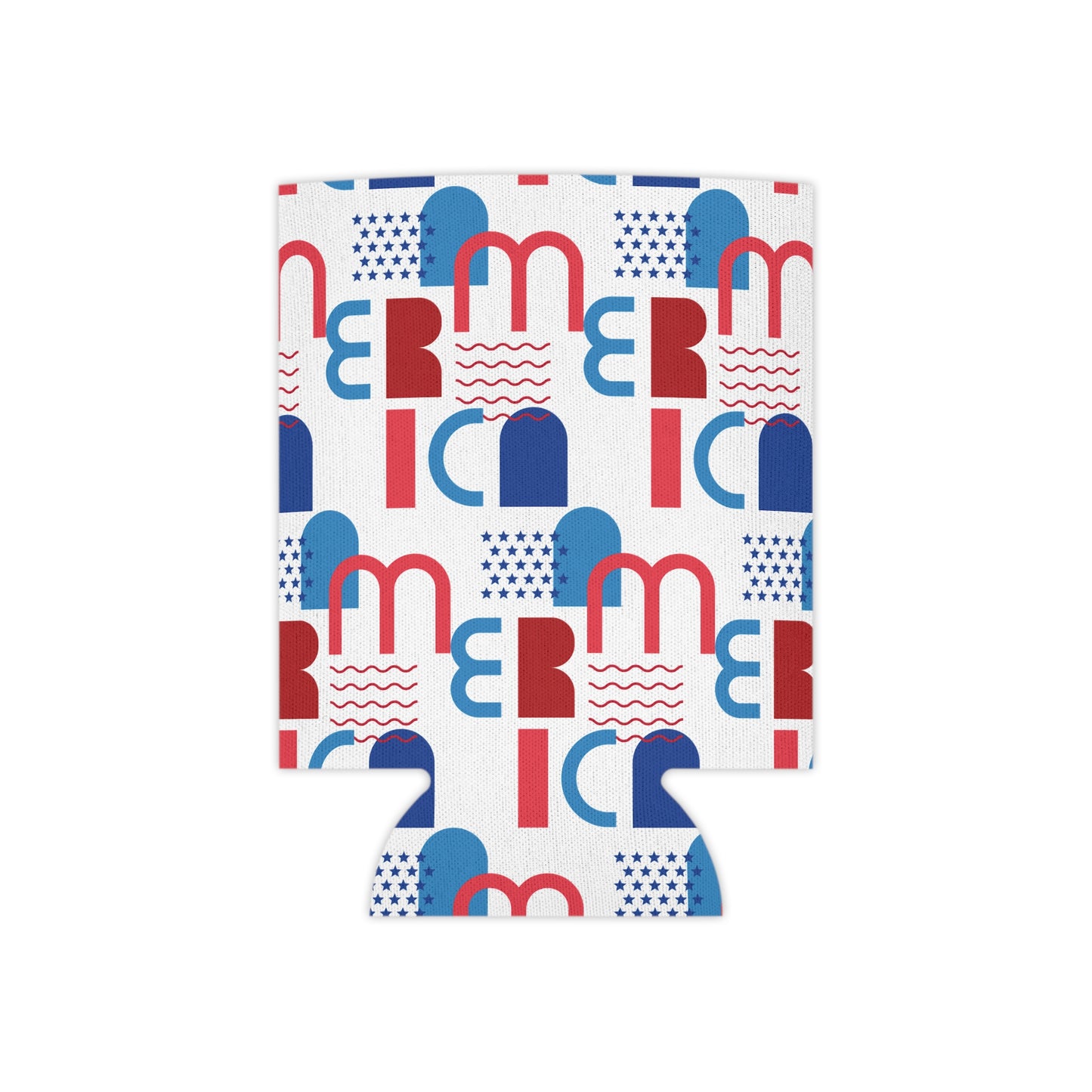 Red Blue Geometric Pattern Can Cooler | Abstract Retro Shapes