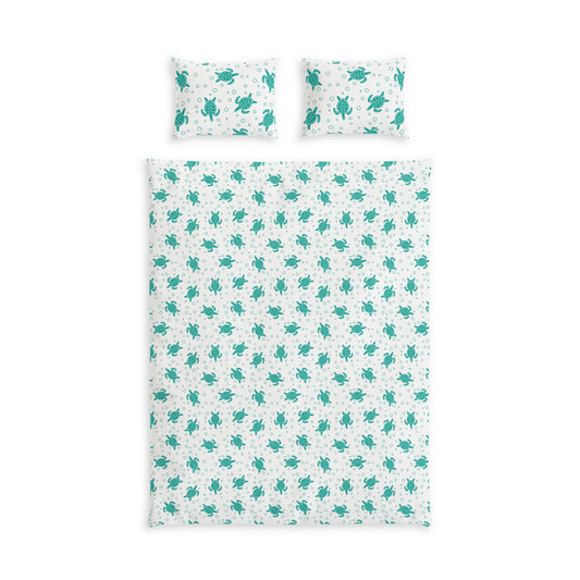 Teal Sea Turtle Pattern Bed Set | Coastal Nautical Bedding, Kids Ocean Theme