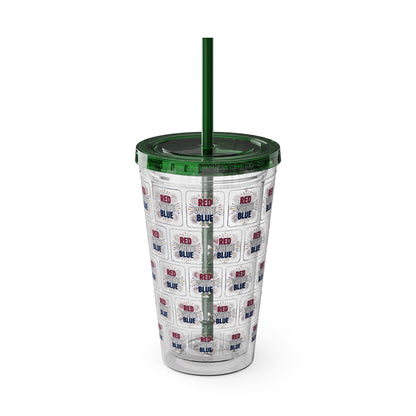 Red White Blue flag pattern Tumbler | 16oz straw cup