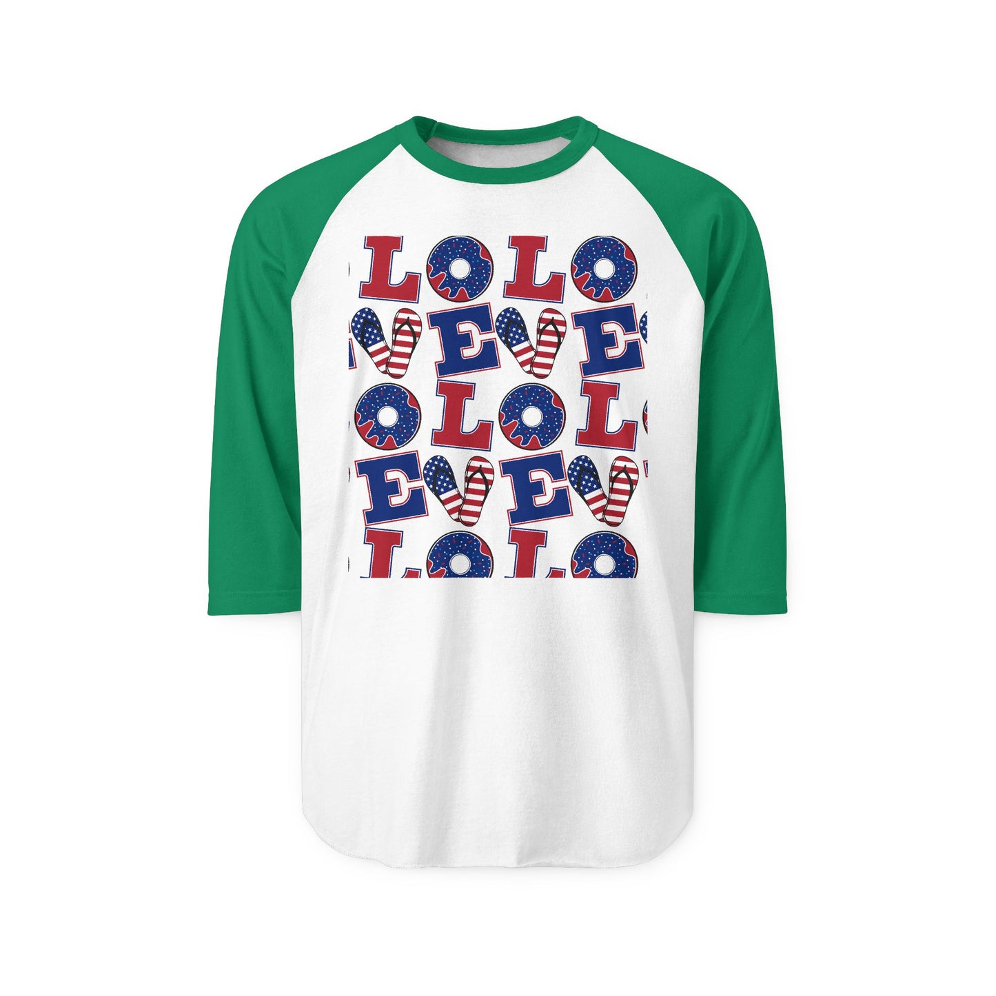 Patriotic LOL Pattern Raglan Shirt | American Flag Skull Letters