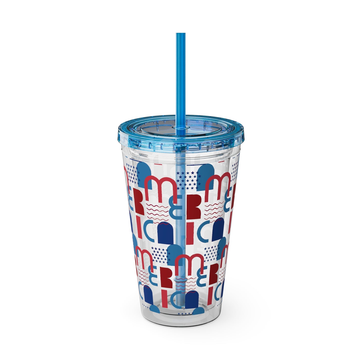 Red Blue Abstract Beach Pattern Tumbler | 16oz Straw Cup