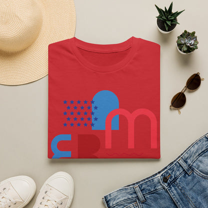 America typographic graphic T-Shirt | Red Blue USA stars waves