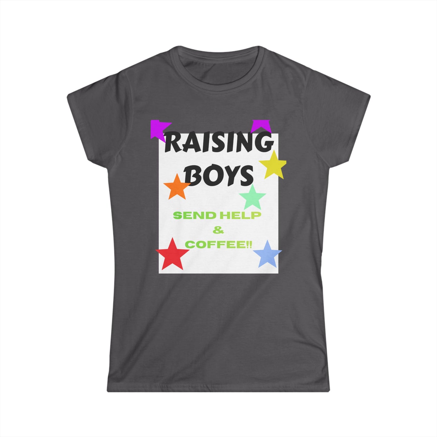 Raising Boys Send Help & Coffee Tee | Funny Parenting Shirt