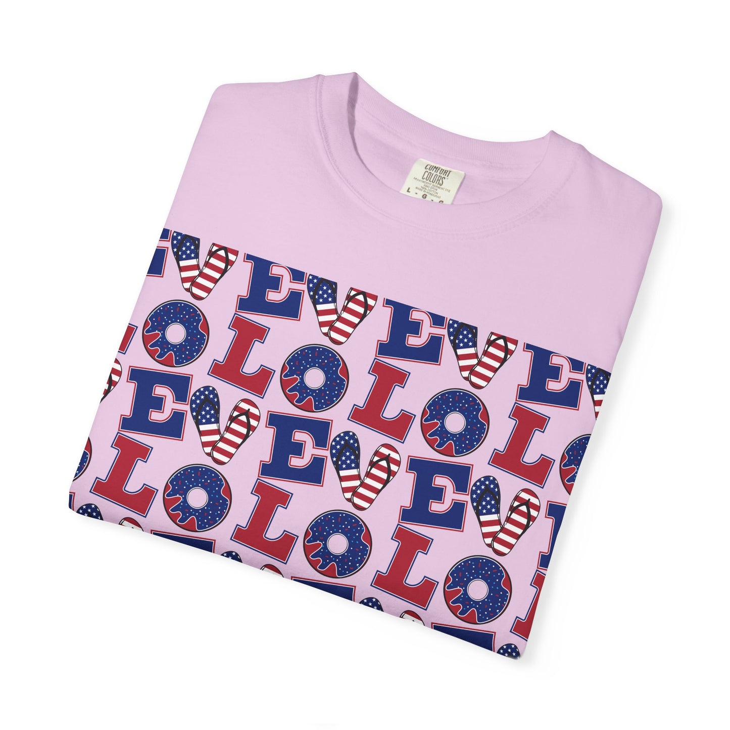 Patriotic LOL Pattern T-Shirt | Red White Blue Text Tee