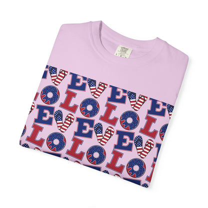 Patriotic LOL Pattern T-Shirt | Red White Blue Text Tee