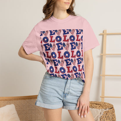 Patriotic LOL Pattern T-Shirt | Red White Blue Text Tee