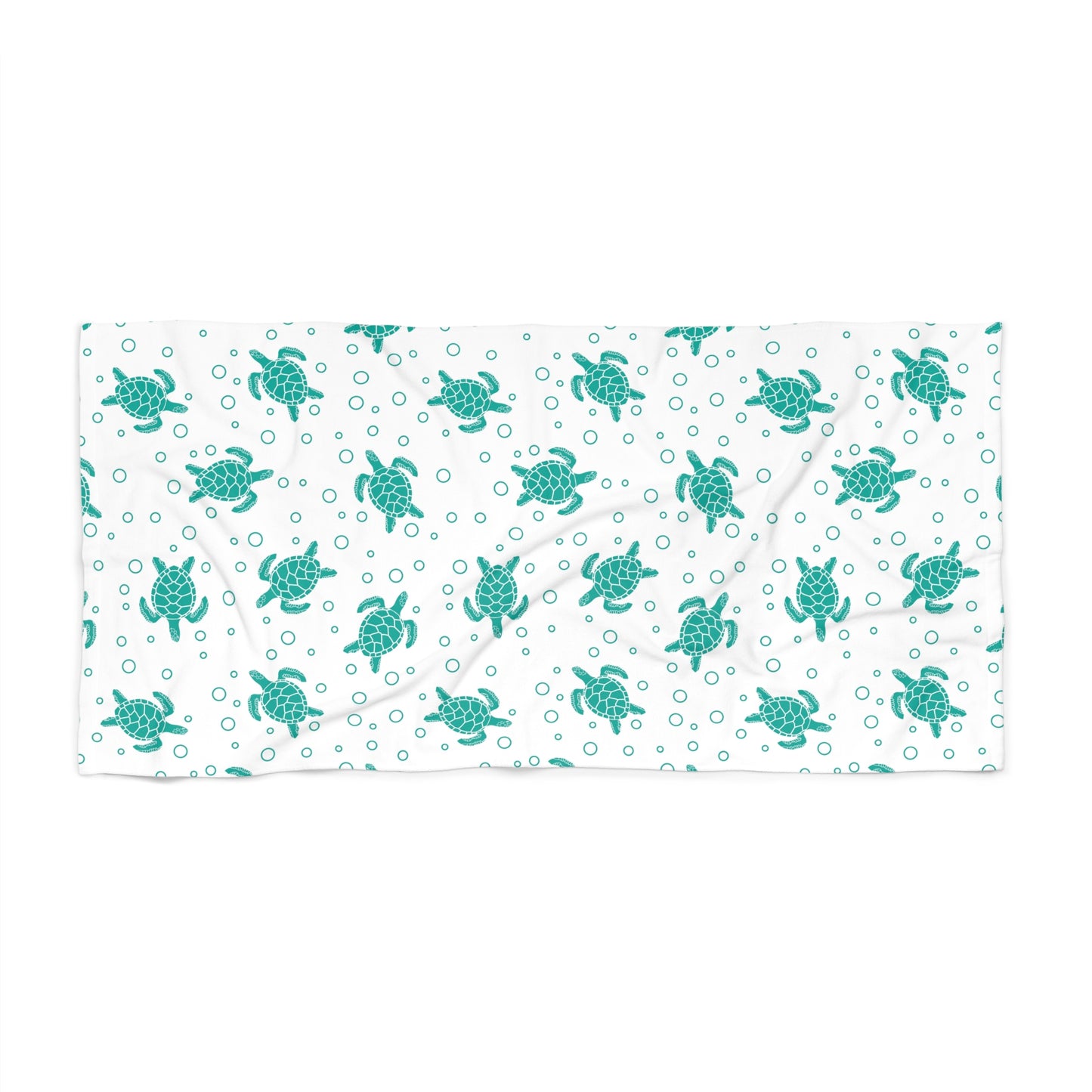 Sea Turtle Pattern Beach Towel | Teal Turtles on White