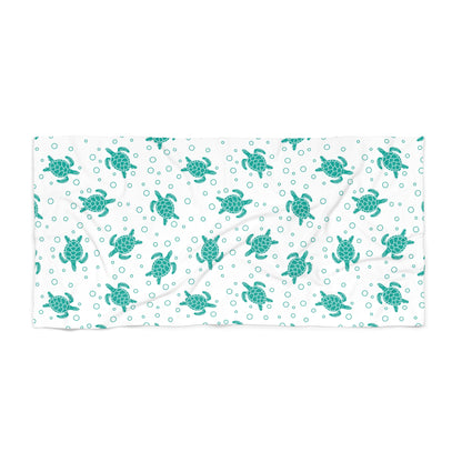 Sea Turtle Pattern Beach Towel | Teal Turtles on White