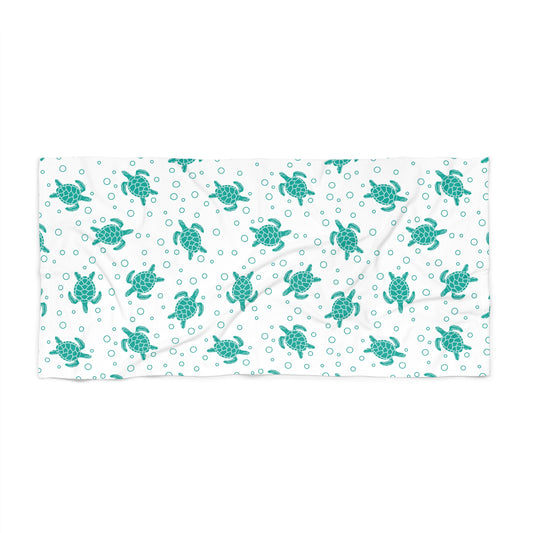 Sea Turtle Pattern Beach Towel | Teal Turtles on White