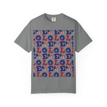 Patriotic LOL Pattern T-Shirt | Red White Blue Text Tee
