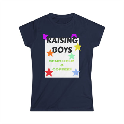 Raising Boys Send Help & Coffee Tee | Funny Parenting Shirt