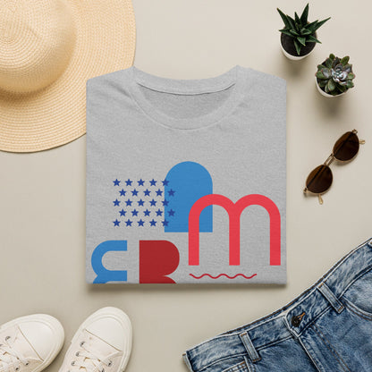 America typographic graphic T-Shirt | Red Blue USA stars waves