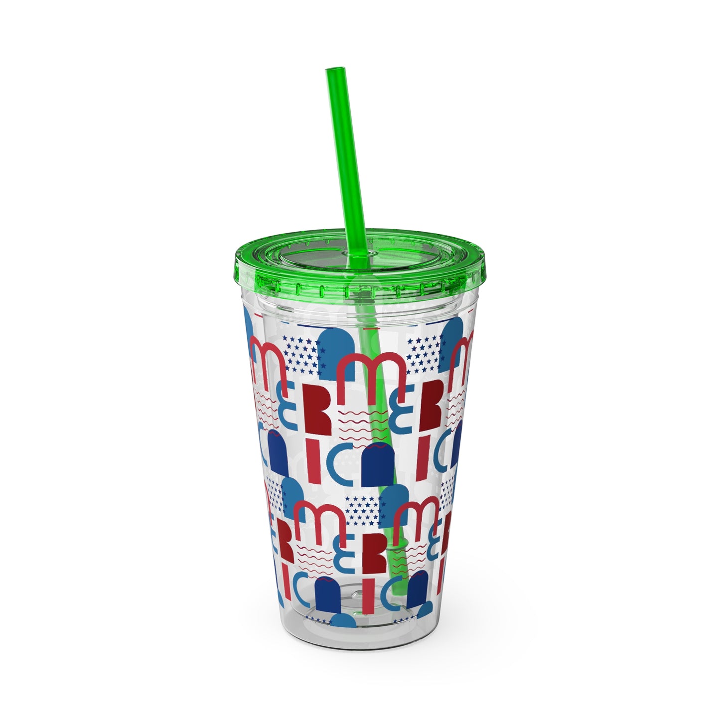 Red Blue Abstract Beach Pattern Tumbler | 16oz Straw Cup