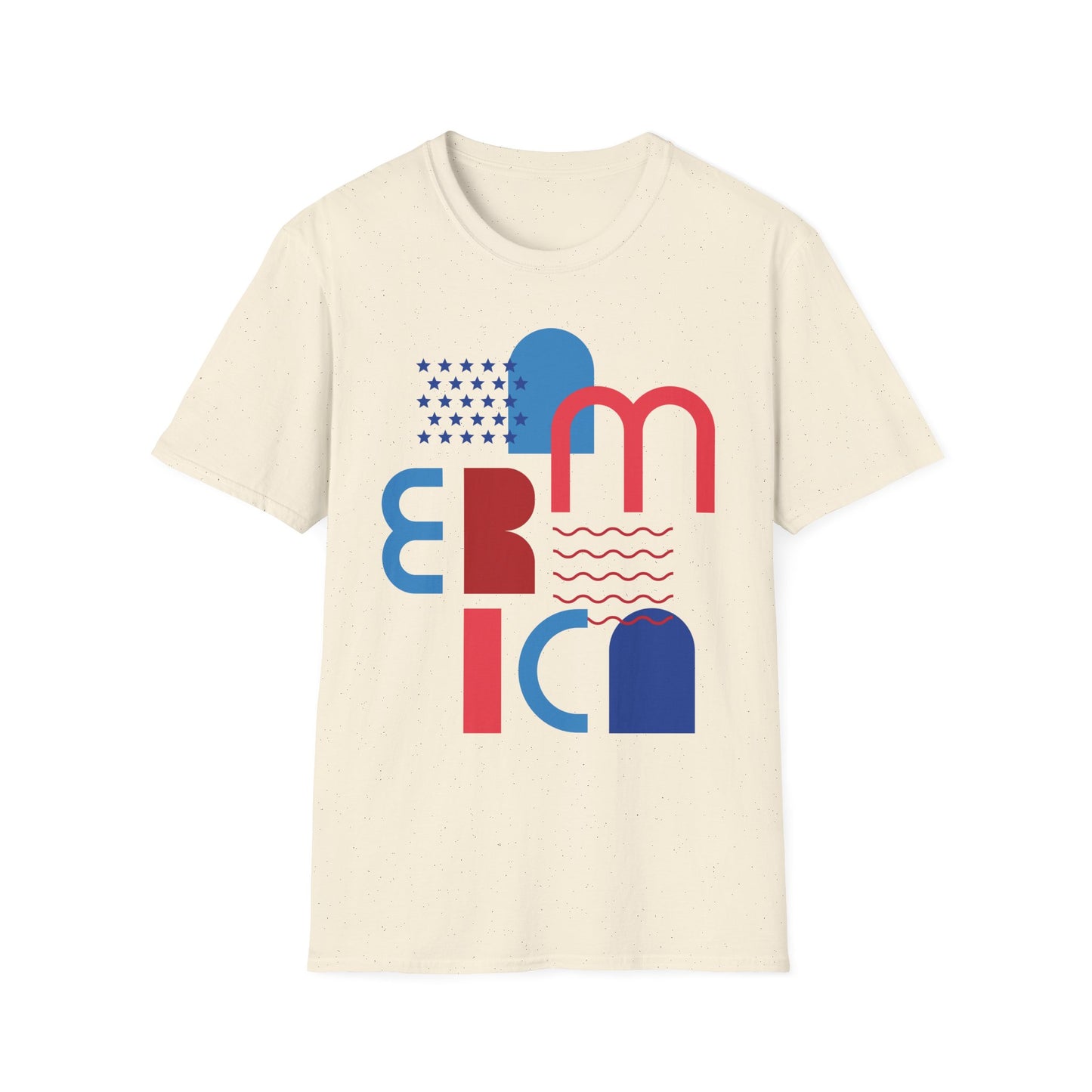 America typographic graphic T-Shirt | Red Blue USA stars waves