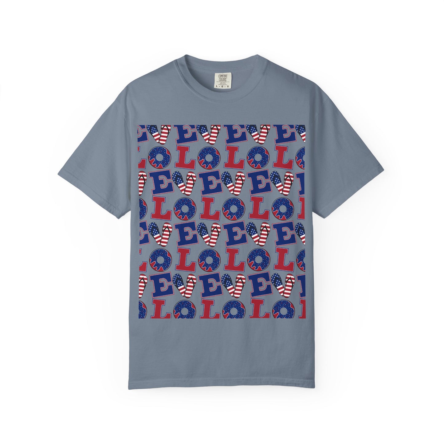 Patriotic LOL Pattern T-Shirt | Red White Blue Text Tee