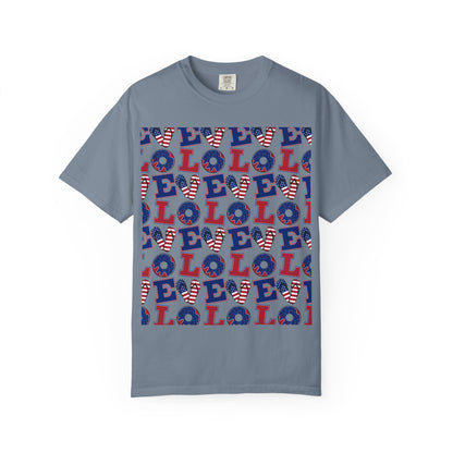 Patriotic LOL Pattern T-Shirt | Red White Blue Text Tee
