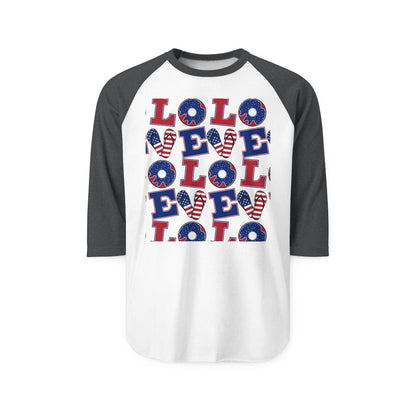 Patriotic LOL Pattern Raglan Shirt | American Flag Skull Letters