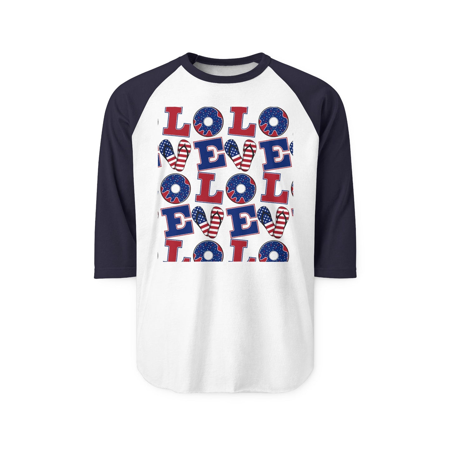 Patriotic LOL Pattern Raglan Shirt | American Flag Skull Letters