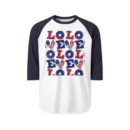 Patriotic LOL Pattern Raglan Shirt | American Flag Skull Letters