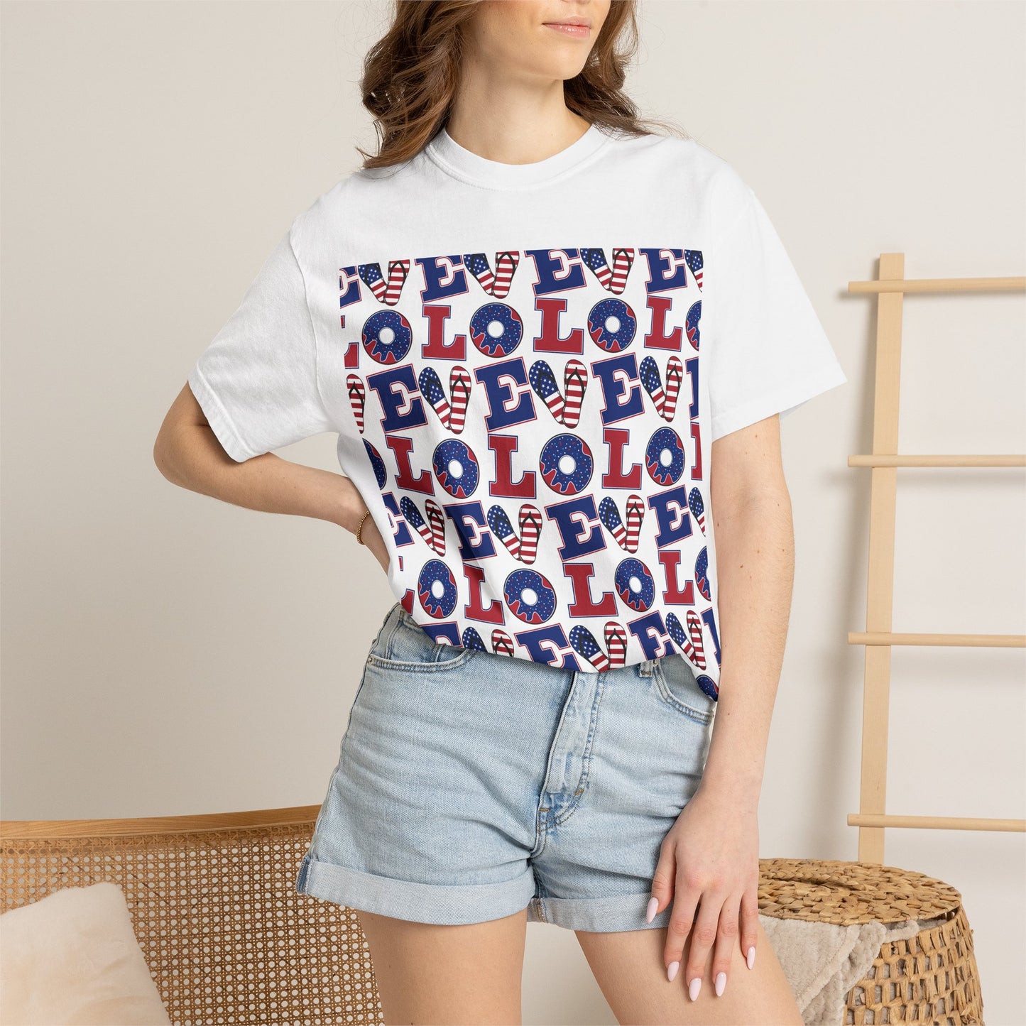Patriotic LOL Pattern T-Shirt | Red White Blue Text Tee