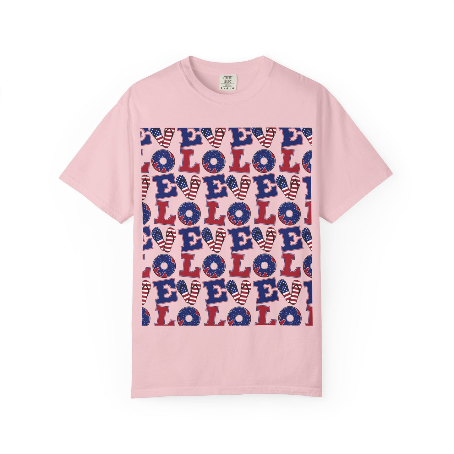 Patriotic LOL Pattern T-Shirt | Red White Blue Text Tee