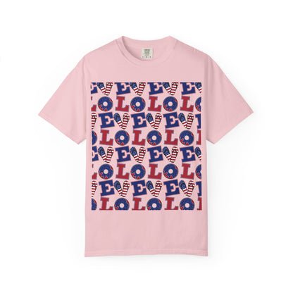 Patriotic LOL Pattern T-Shirt | Red White Blue Text Tee