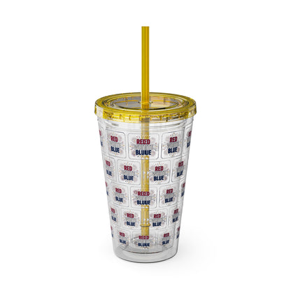 Red White Blue flag pattern Tumbler | 16oz straw cup