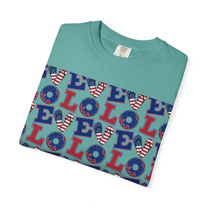 Patriotic LOL Pattern T-Shirt | Red White Blue Text Tee