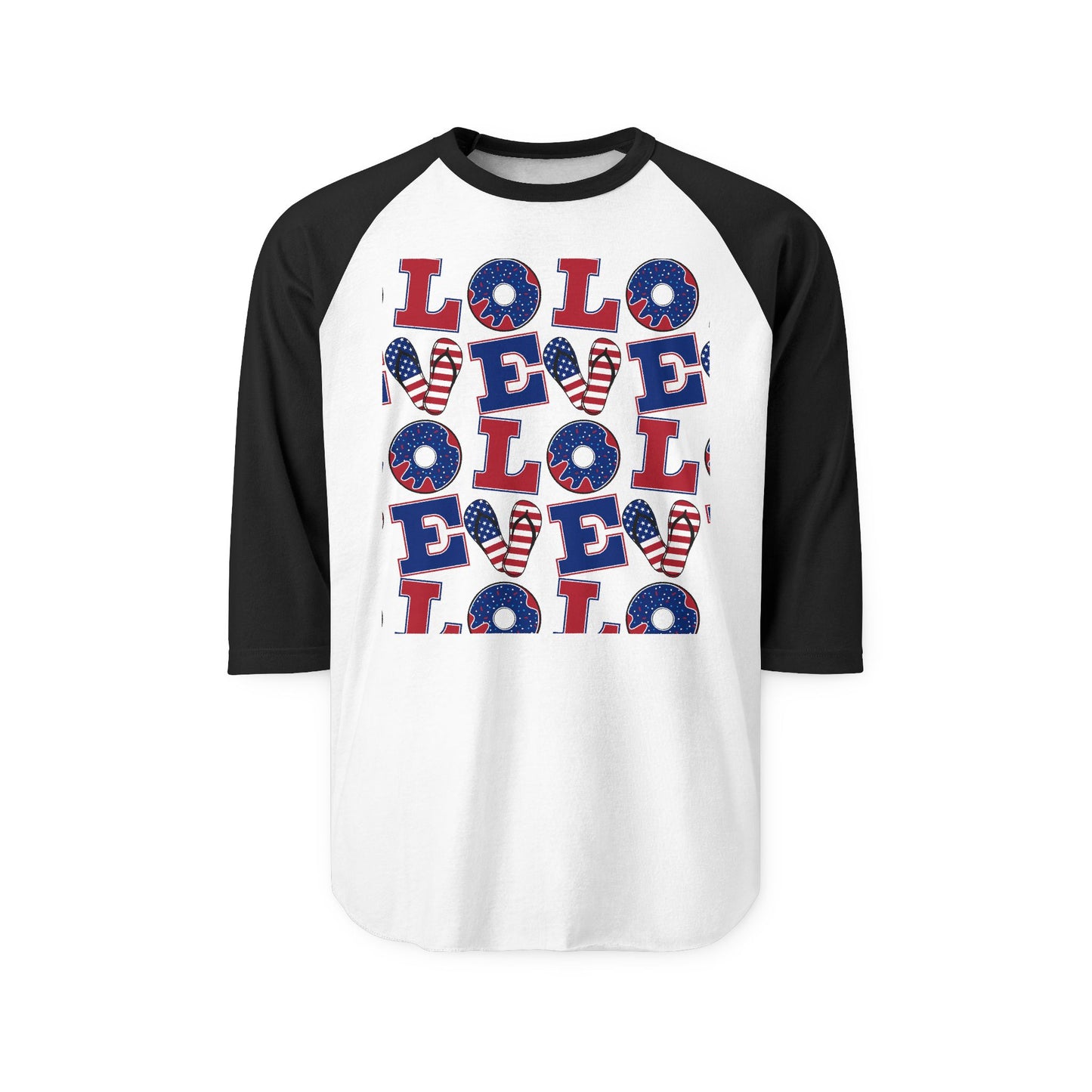 Patriotic LOL Pattern Raglan Shirt | American Flag Skull Letters