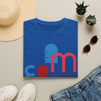 America typographic graphic T-Shirt | Red Blue USA stars waves