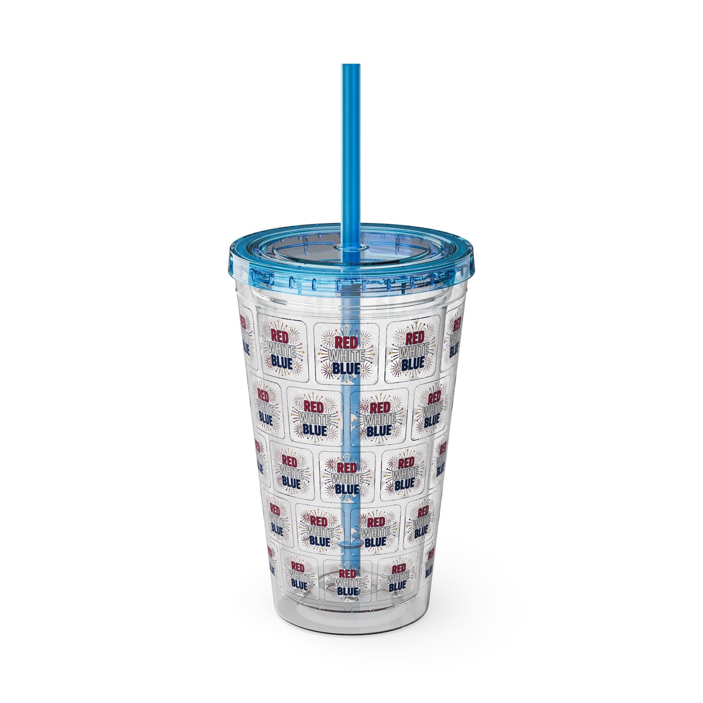 Red White Blue flag pattern Tumbler | 16oz straw cup
