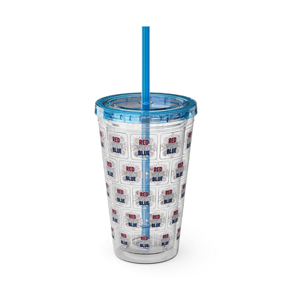 Red White Blue flag pattern Tumbler | 16oz straw cup