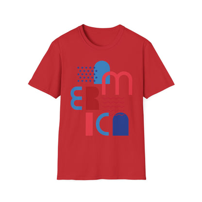 America typographic graphic T-Shirt | Red Blue USA stars waves