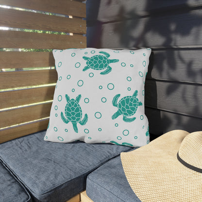 Sea Turtle Outdoor Pillow – Teal Nautical Patio Cushion