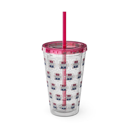 Red White Blue flag pattern Tumbler | 16oz straw cup