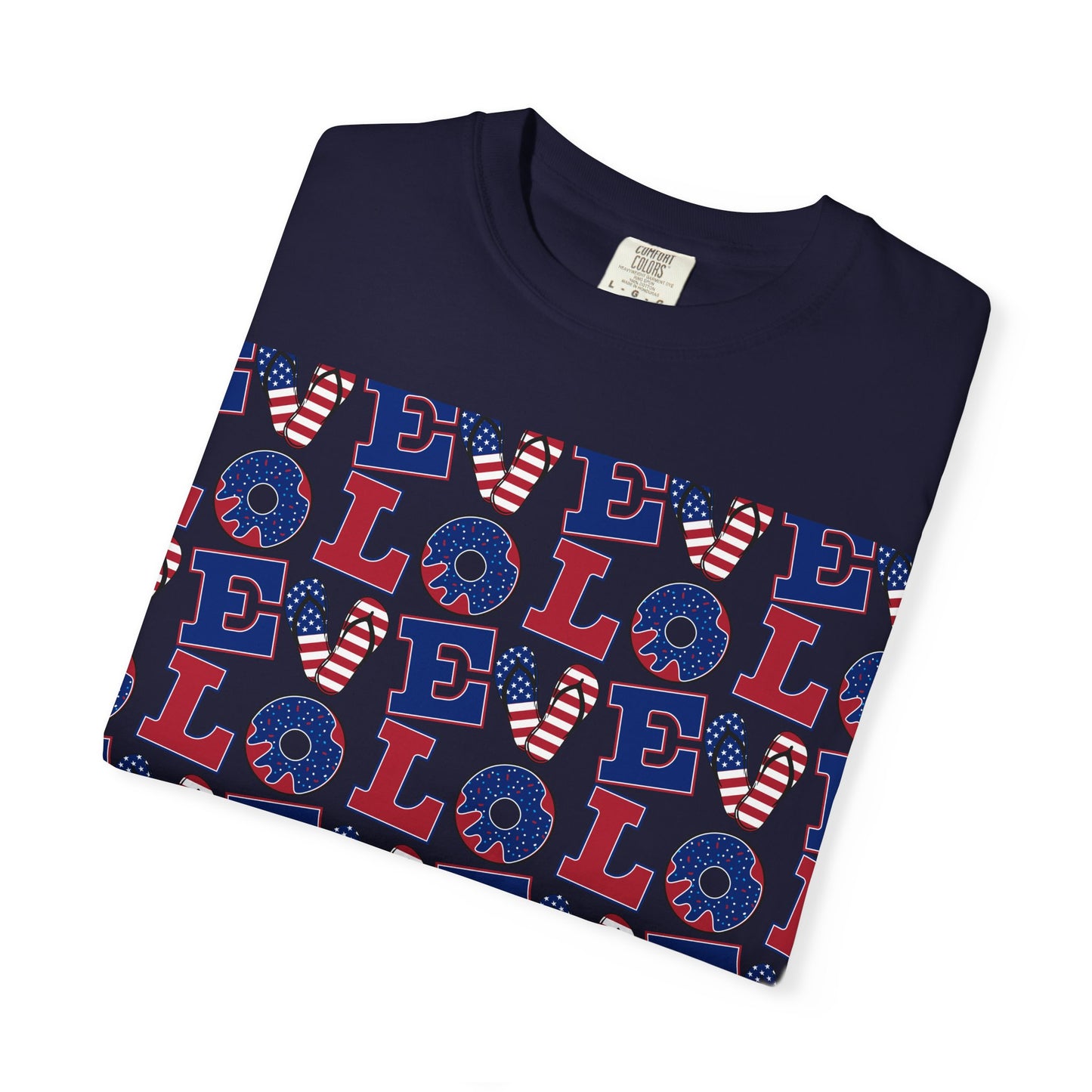 Patriotic LOL Pattern T-Shirt | Red White Blue Text Tee