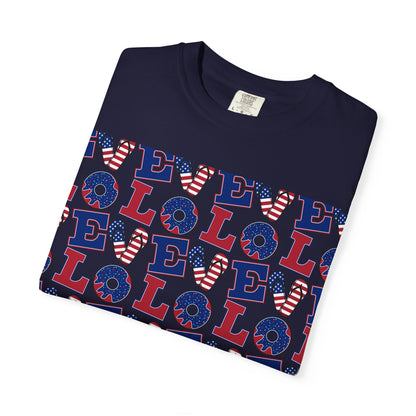 Patriotic LOL Pattern T-Shirt | Red White Blue Text Tee