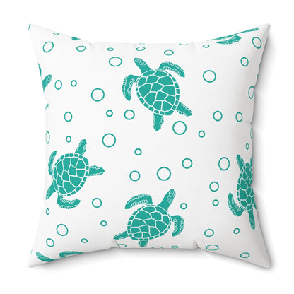 Teal Sea Turtle Pattern Pillow | Square Decorative Pillow