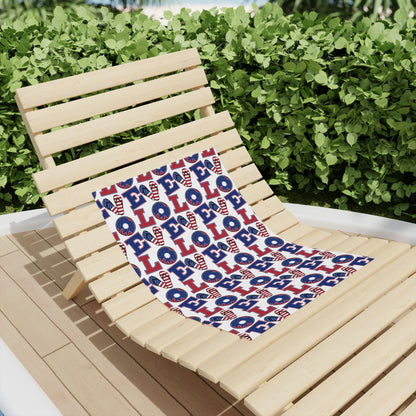 Patriotic LOVE Pattern Beach Towel | American Flag Heart, Red Blue Letters