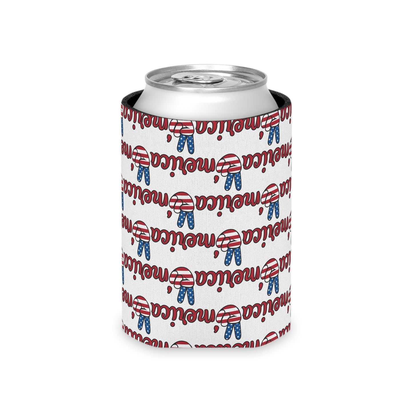Merica Peace Sign Pattern Can Cooler | Patriotic 4th of July Drink Sleeve