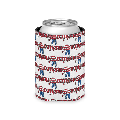 Merica Peace Sign Pattern Can Cooler | Patriotic 4th of July Drink Sleeve