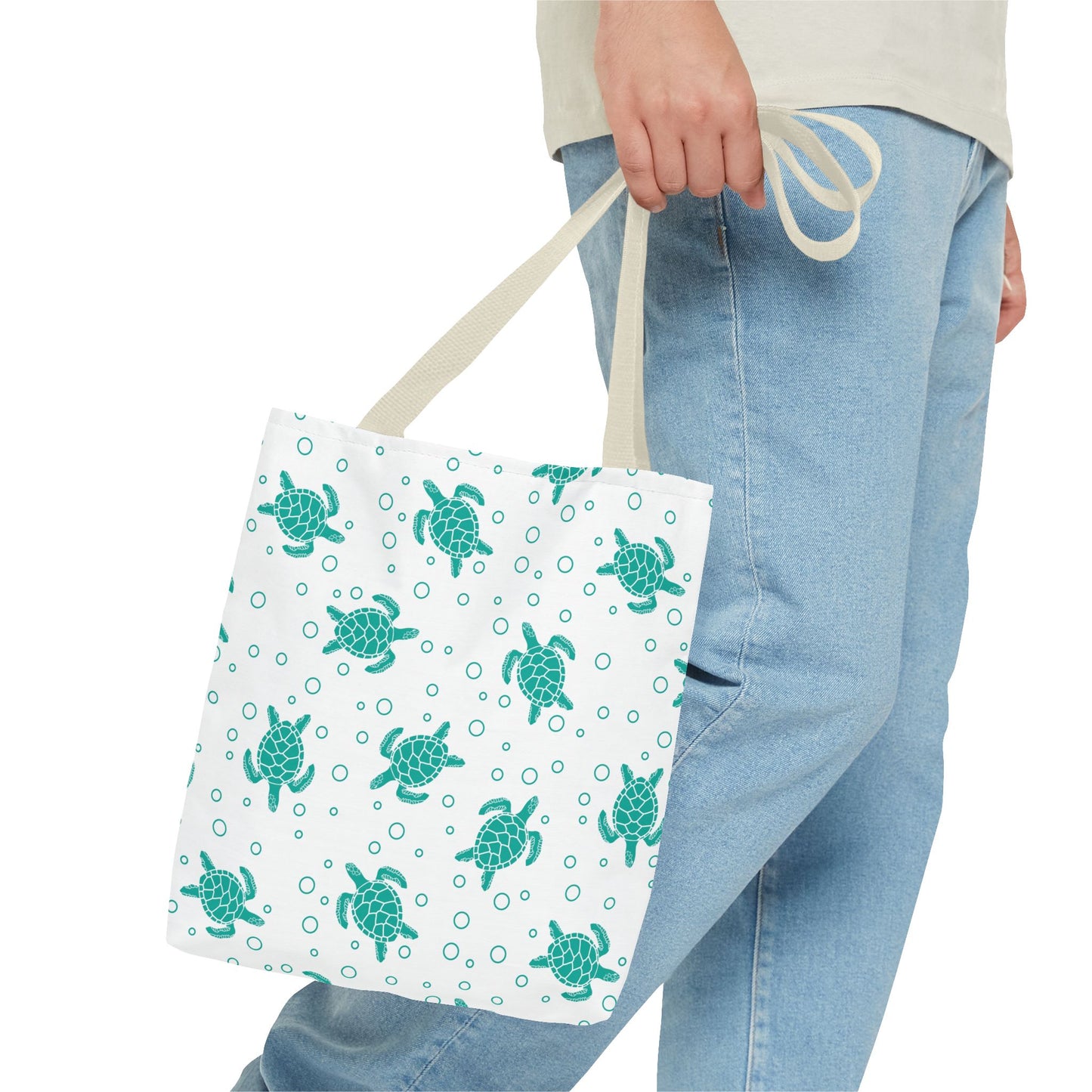 Teal Sea Turtle Pattern Tote Bag | Repeating Turtle Print