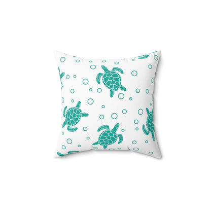 Teal Sea Turtle Pattern Pillow | Square Decorative Pillow