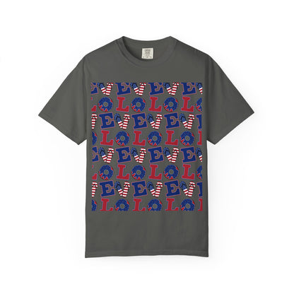 Patriotic LOL Pattern T-Shirt | Red White Blue Text Tee