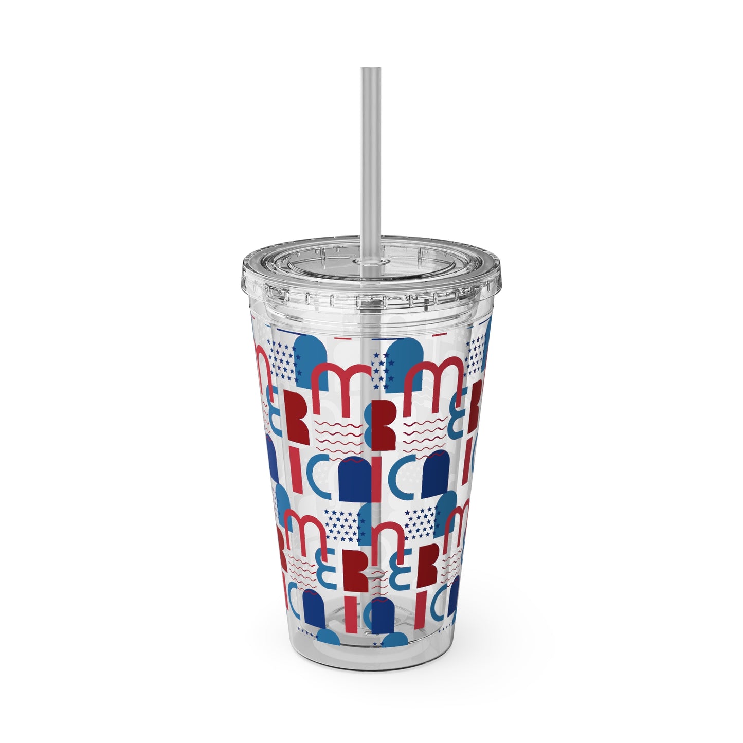 Red Blue Abstract Beach Pattern Tumbler | 16oz Straw Cup