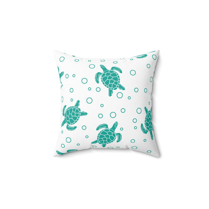 Teal Sea Turtle Pattern Pillow | Square Decorative Pillow
