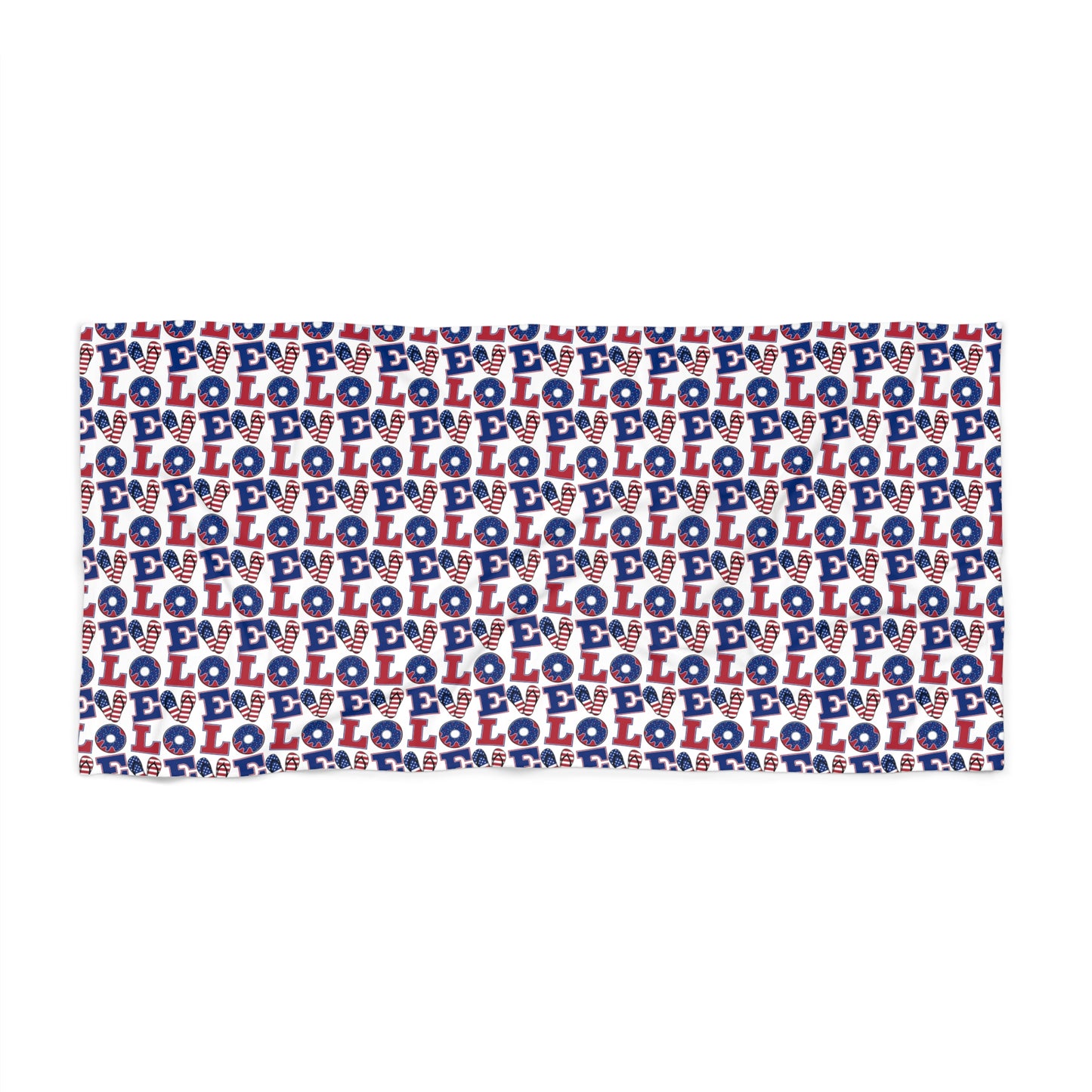 LOL Pattern Beach Towel – Fun Red, White & Blue Novelty Towel