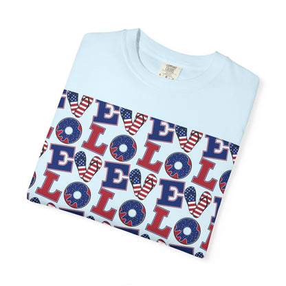 Patriotic LOL Pattern T-Shirt | Red White Blue Text Tee